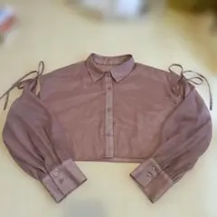 シースルーブラウス　袖リボン　サイズM スモークピンク