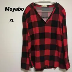 Moyabo 赤黒チェック Vネック長袖Tシャツ XL