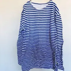 美品✨️長袖カットソー フリーサイズ 青と白のストライプ柄 カジュアル 春服秋服