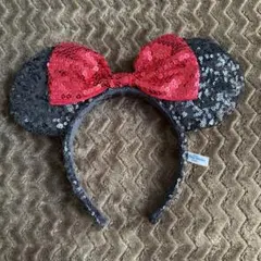 ディズニー ミニー カチューシャ スパンコール 赤 黒