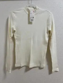 【新品未使用】ユニクロ　リブ　ハイネック　カットソー　白