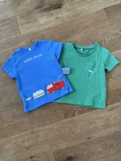 青と緑　恐竜　消防車　救急車　Tシャツ2枚セット　サイズ80
