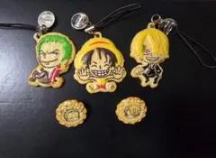 ワンピース ルフィ ゾロ サンジキャラクター ストラップ バッジ 5点セット