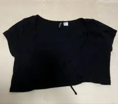 ブラック Vネック クロップドトップ 半袖