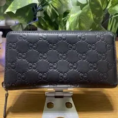 早い者勝ち‼️美品‼️グッチ 長財布 ラウンドファスナー GG シマ レザー 黒