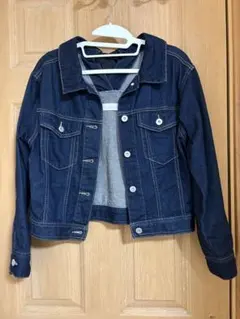 リボン付きダークブルーデニムジャケット