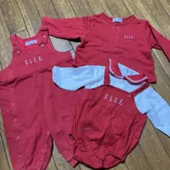 ELLE 赤いロンパース・カバーオール•ブラウス•長袖カーディガン4点セットのサムネイル