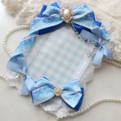 B7サイズハンドメイドデコケース雪の結晶アイスブルー