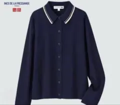 美品✳︎UNIQLO×INES コラボ ニットポロカーデ M ネイビー 綿100%