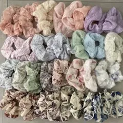 シュシュ カラフル 花柄レース系 まとめ売り 32個のサムネイル