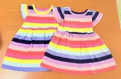 美品　2枚セットbaby GAP マルチボーダーワンピース 90 95のサムネイル