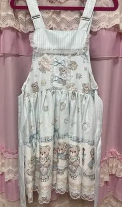 クマ柄プリント 水色 ロリータ ワンピース