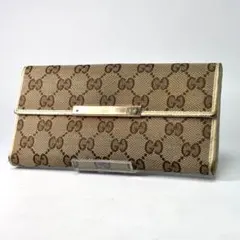 GUCCI GGキャンバス 長財布 アイボリー Wホック ロゴプレート - メルカリ