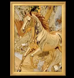 黄金馬　運気を導く光の疾走　開運グラフィック　額縁付き