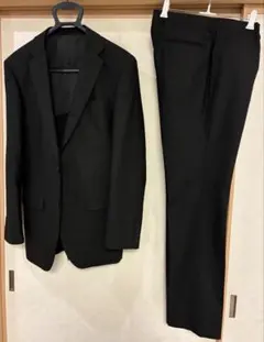 新品同様極美品★ウール混秋冬メンズ　リクルート　スーツ上下黒ブラック　L W82