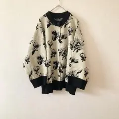ジーナシス 花柄ジャガードニットカーディガン モノトーン オーバーサイズ