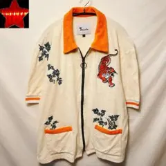 【Tombolo】虎タイガー 半袖シャツ パイル生地 ジップアップ スカジャン風