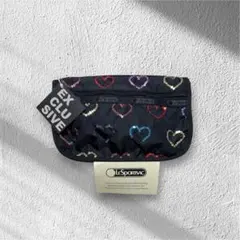 新品未使用レスポ ハート柄２ファスナーポーチ黒