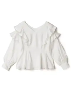 Vネックラッフルフリルブラウス[pm014]