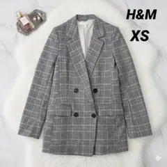 H&M エイチアンドエム テーラードジャケット チェック ゆったり グレー XS