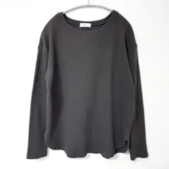 【人気】シップスエニィ ワッフル ラウンド ヘム プルオーバー チャコールグレー