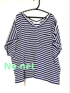 Ne-net 青×白ボーダー Vネック半袖Tシャツ レースのサムネイル