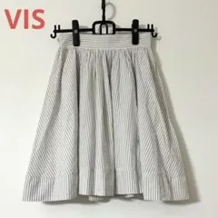VIS ストライプ柄 フレアスカート 綿 グレー Sのサムネイル