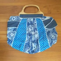 サポネッタ　ウッドハンドルバッグ　ブルー　花柄
