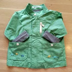 【美品　一度短時間の使用】ファミリア　薄手アウター　グリーンのりもの　サイズ80