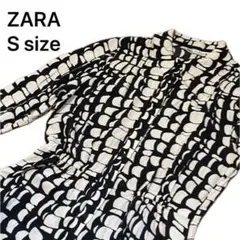 ZARA モノクロパターン ロングシャツワンピース Sサイズ