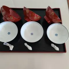 有田焼 花柄飯碗 御椀 6個3セット箸置き付き