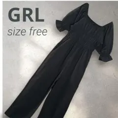 GRL パフスリーブシャーリングロンパース オールインワン オフショル ブラックのサムネイル