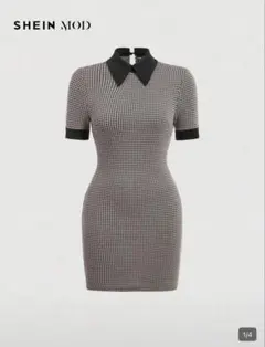 SHEIN MOD 千鳥格子柄 チェック柄 タイトフィットミニワンピース