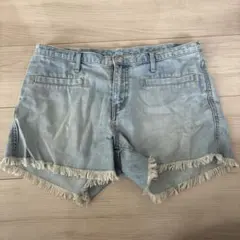 ほぼ未使用美品♡UNIQLO ユニクロ　フリンジ付きライトブルーショートパンツM