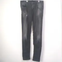 ディーゼル　DIESEL ダークグレー ストレートデニム　25　ダメージ加工