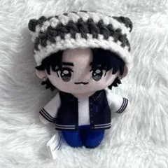 ぬい服 猫耳帽子　ちびぐるみ　編み物　黒　グレー　ちびぬい　gigo