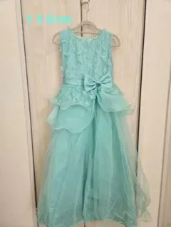 ミントグリーン フラワー刺繍ドレス 150cm