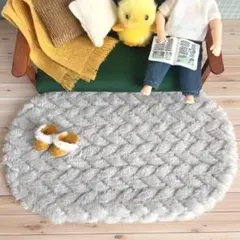 ハンドメイド☆ミニチュア 楕円形ラグマット ライトグレー