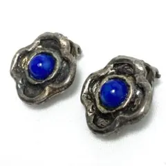 クラシック花形イヤリング シルバー 925 ラピスラズリ ビンテージ 017m