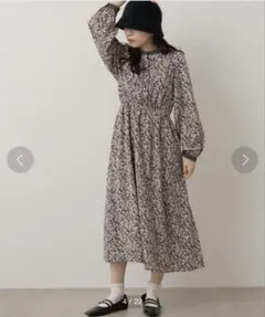 【美品】RAY CASSIN 花柄 ロングワンピース バンドカラー