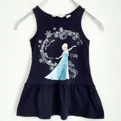 H&M エルサ ノースリーブ ワンピース 紺 100