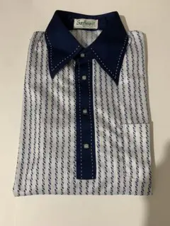 70s vintage 美品　古着　ストライプ柄ポロシャツ ホワイト/ネイビー