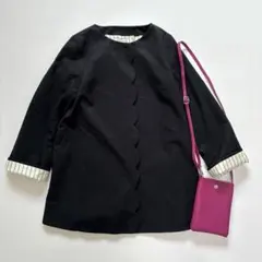 anatelier アナトリエ バックリボン スカラップ ノーカラーコート 黒