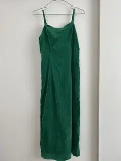 美品グリーン ベロアキャミワンピース ロングドレス