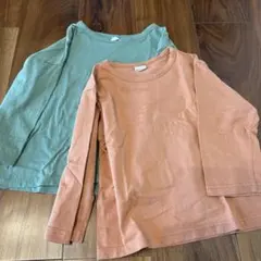キッズ長袖Tシャツ　110〜120cm 緑、オレンジ　2着セット　韓国子供服