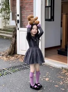 新品未使用*グレーチェック サスペンダースカート 120cm