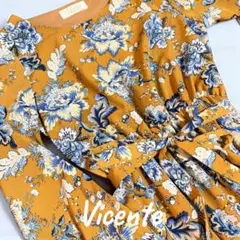 『美品』秋物♡Vicente フローラルロング長袖ワンピース♡ウエストリボン付き