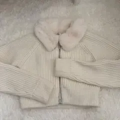 ファー襟付きジップニットカーディガン