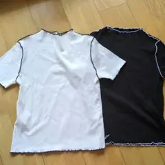 GU リブ編み ホワイト ブラック 半袖Tシャツ　Sサイズ