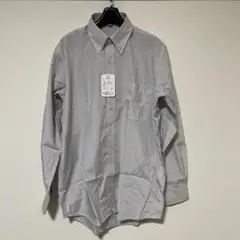 【新品タグ付き】メンズ ワイシャツ Lライトグレー ストライプ 長袖シャツ